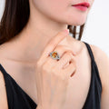 3.68 Ct Oval Yellow Citrine and White Topaz Prong Silver Statement Ring by Fine Color Jewels