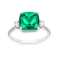 3.70 Ct Octagon Green Colombian Lab Created Emerald and Moissanite Prong Silver Three Stone Statement Ring by Fine Color Jewels