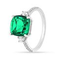 3.70 Ct Octagon Green Colombian Lab Created Emerald and Moissanite Prong Silver Three Stone Statement Ring by Fine Color Jewels