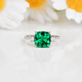 3.70 Ct Octagon Green Colombian Lab Created Emerald and Moissanite Prong Silver Three Stone Statement Ring by Fine Color Jewels
