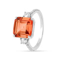 3.71 Ct Square Lab Created Peach Sapphire and Moissanite Prong Silver Three Stone Ring by Fine Color Jewels