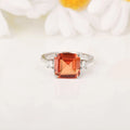 3.71 Ct Square Lab Created Peach Sapphire and Moissanite Prong Silver Three Stone Ring by Fine Color Jewels