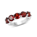 3.75 Ct Round Red Garnet Prong Silver 5 Stone Ring by Fine Color Jewels