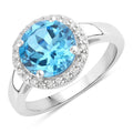 3.75 Ct Round Swiss Blue Topaz and Lab Diamond Prong Silver Halo Ring by Fine Color Jewels