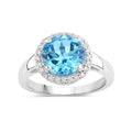 3.75 Ct Round Swiss Blue Topaz and Lab Diamond Prong Silver Halo Ring by Fine Color Jewels