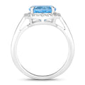 3.75 Ct Round Swiss Blue Topaz and Lab Diamond Prong Silver Halo Ring by Fine Color Jewels