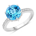 3.75 Ct Round Swiss Blue Topaz and Lab Diamond Prong Silver Pave Bridge Ring by Fine Color Jewels