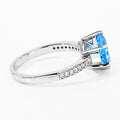 3.75 Ct Round Swiss Blue Topaz and Lab Diamond Prong Silver Pave Bridge Ring by Fine Color Jewels