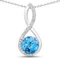 3.75 Ct Round Swiss Blue Topaz & Lab Diamond Prong Silver Crossover Pendant Necklace by Fine Color Jewels