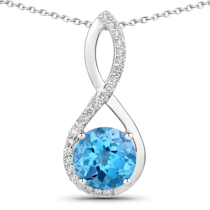 3.75 Ct Round Swiss Blue Topaz & Lab Diamond Prong Silver Crossover Pendant Necklace by Fine Color Jewels