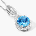 3.75 Ct Round Swiss Blue Topaz & Lab Diamond Prong Silver Crossover Pendant Necklace by Fine Color Jewels