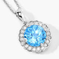 3.75 Ct Round Swiss Blue Topaz & Lab Diamond Prong Silver Halo Floral Pendant Necklace by Fine Color Jewels
