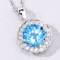 3.75 Ct Round Swiss Blue Topaz & Lab Diamond Prong Silver Halo Floral Pendant Necklace by Fine Color Jewels
