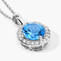 3.75 Ct Round Swiss Blue Topaz & Lab Diamond Prong Silver Halo Floral Pendant Necklace by Fine Color Jewels