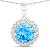 3.75 Ct Round Swiss Blue Topaz & Lab Diamond Prong Silver Halo Floral Pendant Necklace