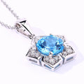 3.75 Ct Round Swiss Blue Topaz & Lab Diamond Prong Silver Star Shape Pendant Necklace by Fine Color Jewels
