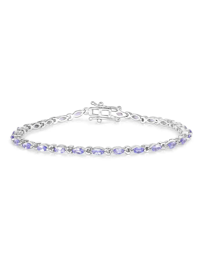 3.78 Ct Marquise Violet Tanzanite Prong Sterling Silver Tennis Bracelet by Fine Color Jewels