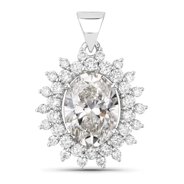 3.79 Ct Oval Lab Grown Diamond Prong Platinum Oval Floral Halo Bridal Pendant by Fine Color Jewels