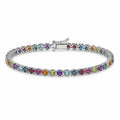 3.79 Ct Round Multicolor Multi-Gemstone Prong Sterling Silver Tennis Bracelet by Fine Color Jewels