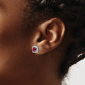 3/8 ct Lab Diamond and Created Ruby Halo Post Earrings 14k White Gold by Fine Color Jewels