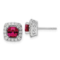 3/8 ct Lab Diamond and Created Ruby Halo Post Earrings 14k White Gold by Fine Color Jewels