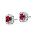 3/8 ct Lab Diamond and Created Ruby Halo Post Earrings 14k White Gold by Fine Color Jewels