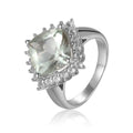 3.80 Ct Cushion Green Amethyst Prong Silver Halo Floral Ring by Fine Color Jewels