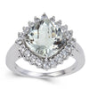 3.80 Ct Cushion Green Amethyst Prong Silver Halo Floral Ring