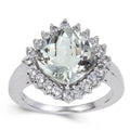 3.80 Ct Cushion Green Amethyst Prong Silver Halo Floral Ring by Fine Color Jewels