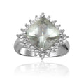3.80 Ct Cushion Green Amethyst Prong Silver Halo Floral Ring by Fine Color Jewels