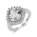 3.80 Ct Cushion Green Amethyst Prong Silver Halo Floral Ring by Fine Color Jewels