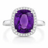 3.80 Ct Cushion Purple Amethyst & Lab Diamond Prong Silver Halo Bridge Ring