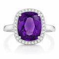 3.80 Ct Cushion Purple Amethyst & Lab Diamond Prong Silver Halo Bridge Ring by Fine Color Jewels