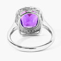 3.80 Ct Cushion Purple Amethyst & Lab Diamond Prong Silver Halo Bridge Ring by Fine Color Jewels