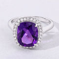 3.80 Ct Cushion Purple Amethyst & Lab Diamond Prong Silver Halo Bridge Ring by Fine Color Jewels