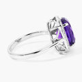 3.80 Ct Cushion Purple Amethyst & Lab Diamond Prong Silver Halo Bridge Ring by Fine Color Jewels