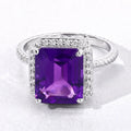 3.80 Ct Octagon Purple Amethyst and Lab Diamond Prong Silver Halo Ring by Fine Color Jewels