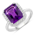 3.80 Ct Octagon Purple Amethyst and Lab Diamond Prong Silver Halo Ring by Fine Color Jewels