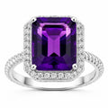 3.80 Ct Octagon Purple Amethyst and Lab Diamond Prong Silver Halo Ring by Fine Color Jewels