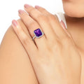 3.80 Ct Octagon Purple Amethyst and Lab Diamond Prong Silver Halo Ring by Fine Color Jewels