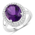 3.80 Ct Oval Purple Amethyst and Lab Diamond Prong Silver Halo Bridge Ring by Fine Color Jewels