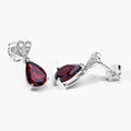 3.80 Ct Pear Red Mozambique Garnet & Lab Diamond Prong Silver Teardrop Dangle Earrings by Fine Color Jewels