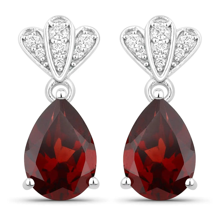 3.80 Ct Pear Red Mozambique Garnet & Lab Diamond Prong Silver Teardrop Dangle Earrings by Fine Color Jewels