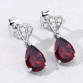 3.80 Ct Pear Red Mozambique Garnet & Lab Diamond Prong Silver Teardrop Dangle Earrings by Fine Color Jewels