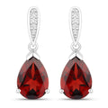 3.80 Ct Pear Red Mozambique Garnet & Lab Diamond V-Prong Silver Teardrop Dangle Earrings by Fine Color Jewels