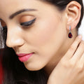 3.80 Ct Pear Red Mozambique Garnet & Lab Diamond V-Prong Silver Teardrop Dangle Earrings by Fine Color Jewels
