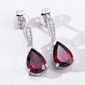 3.80 Ct Pear Red Mozambique Garnet & Lab Diamond V-Prong Silver Teardrop Dangle Earrings by Fine Color Jewels