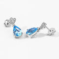 3.80 Ct Pear Swiss Blue Topaz & Lab Diamond Prong Silver Teardrop Dangle Earrings by Fine Color Jewels