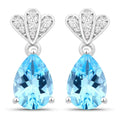 3.80 Ct Pear Swiss Blue Topaz & Lab Diamond Prong Silver Teardrop Dangle Earrings by Fine Color Jewels