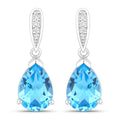 3.80 Ct Pear Swiss Blue Topaz & Lab Diamond V-Prong Silver Teardrop Dangle Earrings by Fine Color Jewels